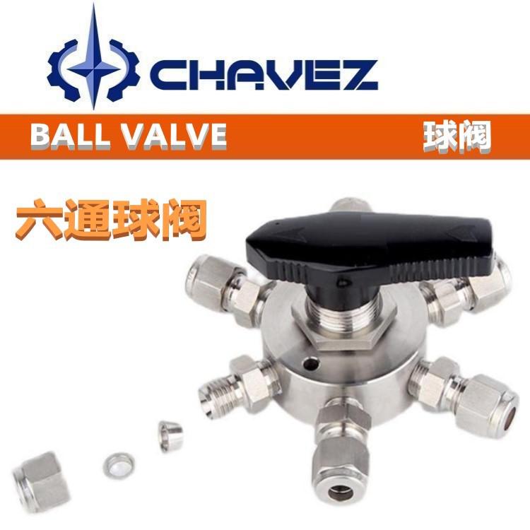 進(jìn)口六通球閥 氣路切換閥門 一體式316L不銹鋼接頭